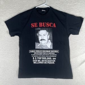 Vintage Pablo Escobar Shirt Mens Medium “Se Busca” Wanted Black Colombia Made
